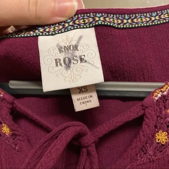 KNOX ROSE Tunic Dress Red Burgundy Embroidered Crochet Lace Extra Small XS - Picture 3 of 6